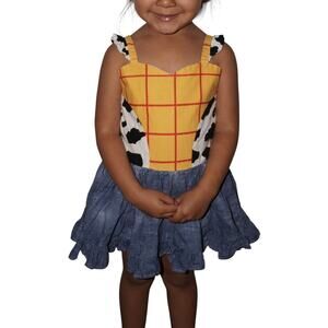 Woody Inspired Cow Print Denim Ruffle Dress Toddler 2T 3T Toy Story Costume